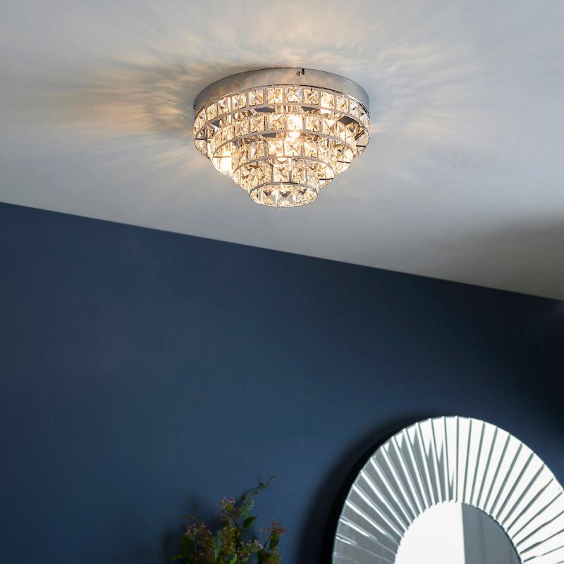 Traditional Flush And Semi Flush Ceiling Lights - Motown Chrome Plate & Clear Crystal Glass 4LT Flush MOTOWN-4CH distance