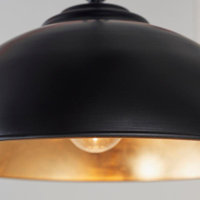 Colman Gloss Black & Gold Leaf Finish Pendant Ceiling Light