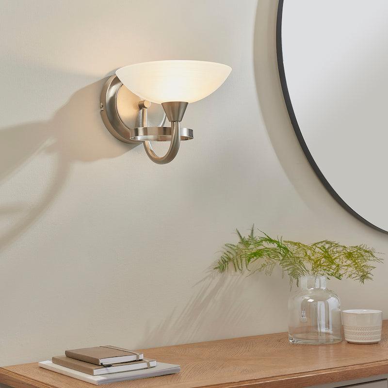 Traditional Wall Lights - Cagney 1LT Satin Crome & White Painted Glass With Lines Wall Light CAGNEY-WBSC distance