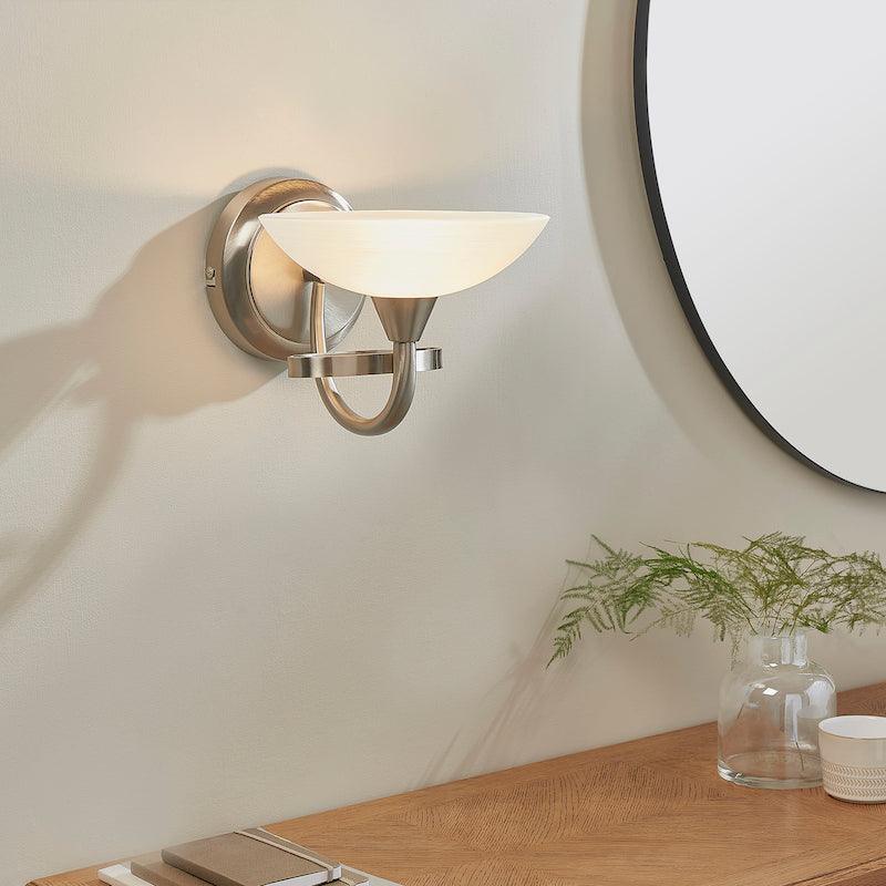 Traditional Wall Lights - Cagney 1LT Satin Crome & White Painted Glass With Lines Wall Light CAGNEY-WBSC left setting