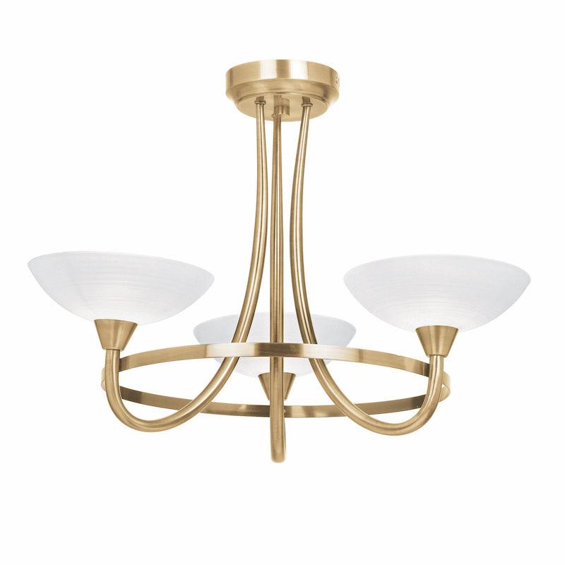 Traditional Flush And Semi Flush Ceiling Lights - Cagney 3LT Antique Brass & White Painted Glass With Lines Semi Flush Ceiling Light CAGNEY-3AB on