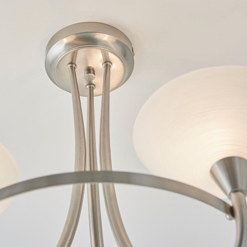 Traditional Flush And Semi Flush Ceiling Lights - Cagney 3LT Satin Crome & White Painted Glass With Lines Semi Flush Ceiling Light CAGNEY-3SC fitting