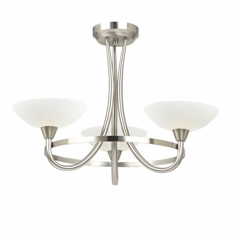 Traditional Flush And Semi Flush Ceiling Lights - Cagney 3LT Satin Crome & White Painted Glass With Lines Semi Flush Ceiling Light CAGNEY-3SC off