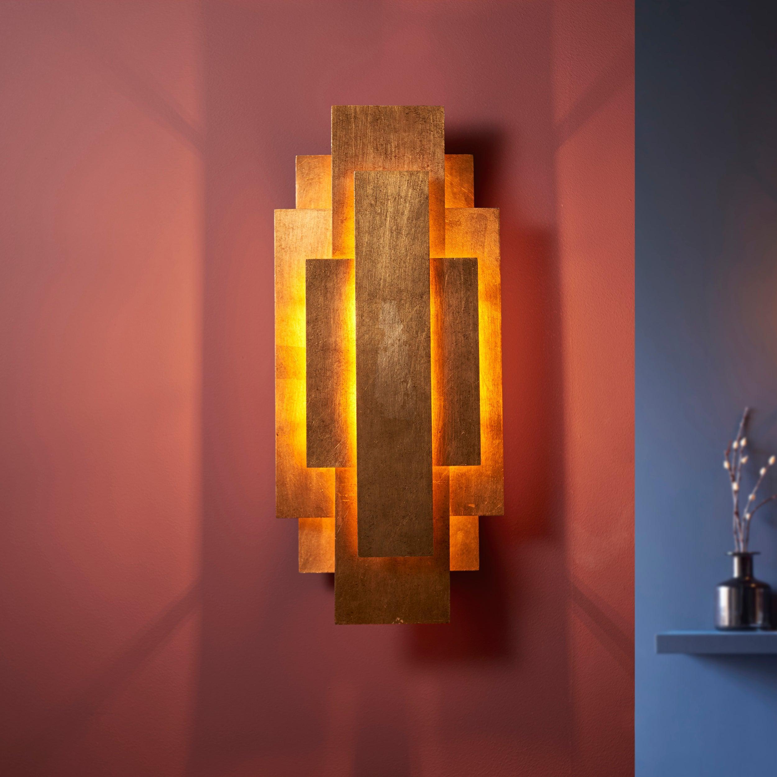 antwerp rectangular gold art deco wall light close fitting image