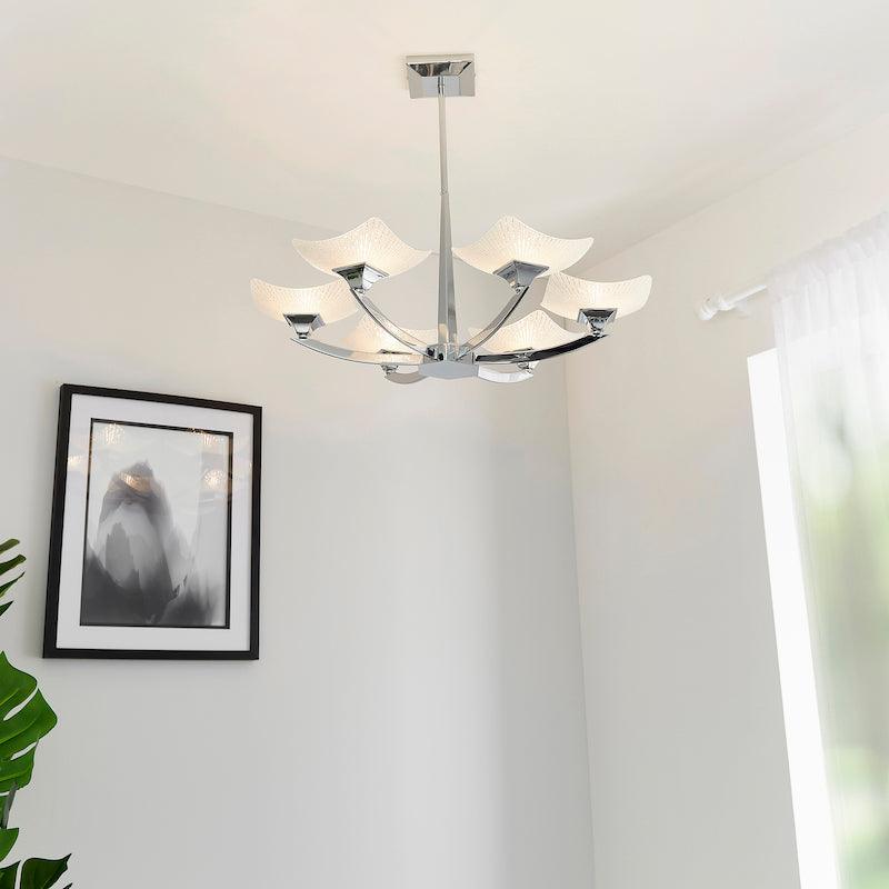 Art Deco Ceiling Light - Ayres 6 Arm Chrome Finish Semi Flush Ceiling Light AYRES-6CH  living room distance