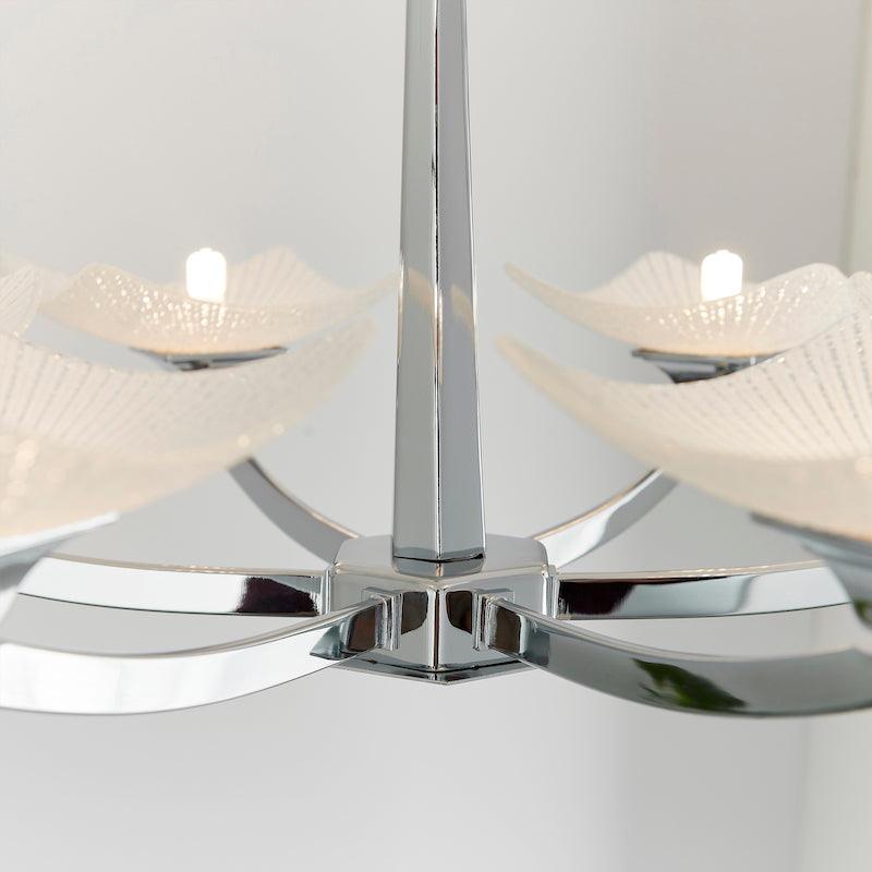 Art Deco Ceiling Light - Ayres 6 Arm Chrome Finish Semi Flush Ceiling Light AYRES-6CH  close up column
