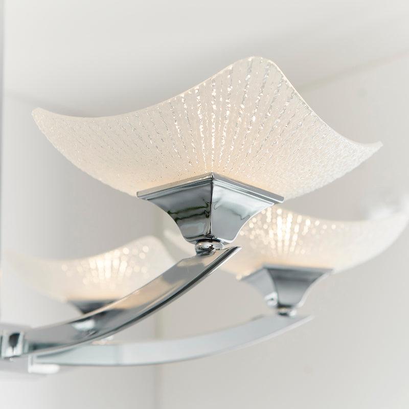 Art Deco Ceiling Light - Ayres 6 Arm Chrome Finish Semi Flush Ceiling Light AYRES-6CH  living room close up shade