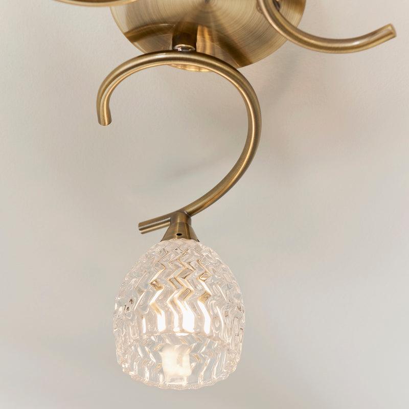 Traditional Flush & Semi Flush Ceiling Lights - Boyer 3 Arm Antique Brass Plate Flush Ceiling Light BOYER-3AB full bulb