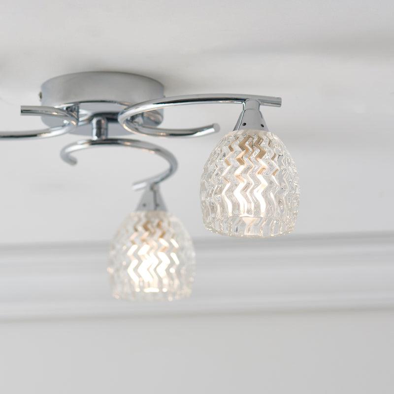 Traditional Flush & Semi Flush Ceiling Lights - Boyer 3 Arm Chrome Finish Flush Ceiling Light BOYER-3CH bulb duo
