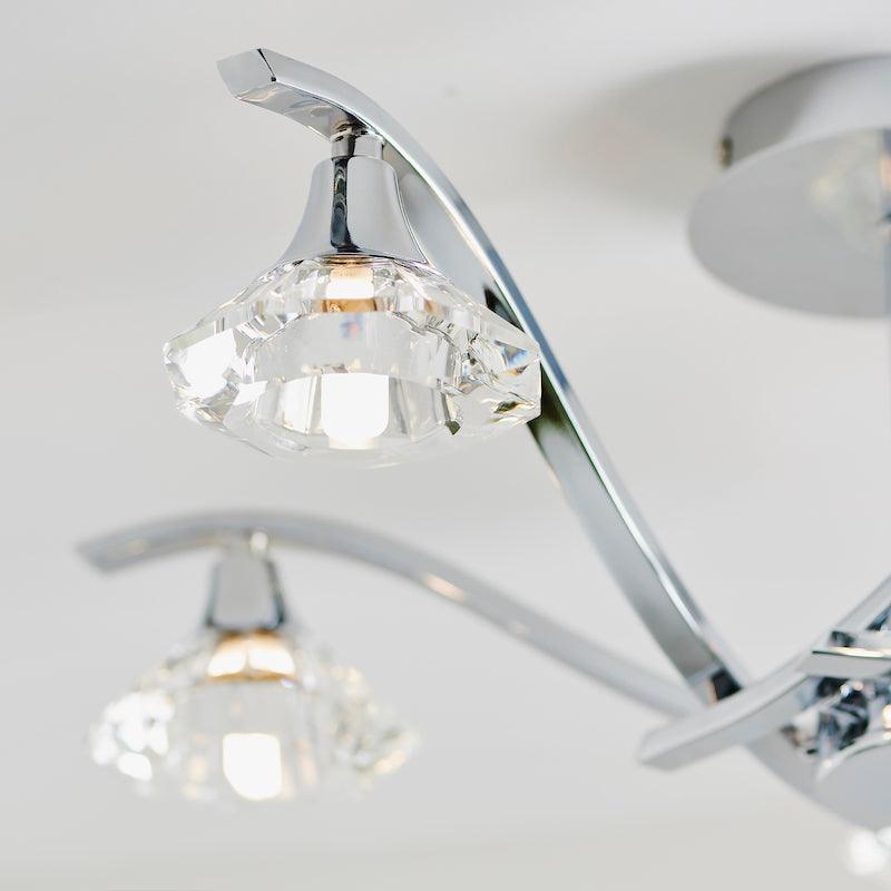 Traditional Flush & Semi Flush Ceiling Lights - Langella 5 Arm Chrome Finish Semi Flush Ceiling Light LANGELLA-5CH crystal lamp