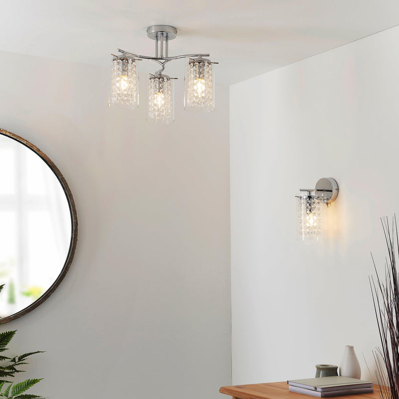 Traditional Flush And Semi Flush Ceiling Lights - Alda Chrome Plate & Clear Glass 3LT Semi Flush ALDA-3CH family living room shot