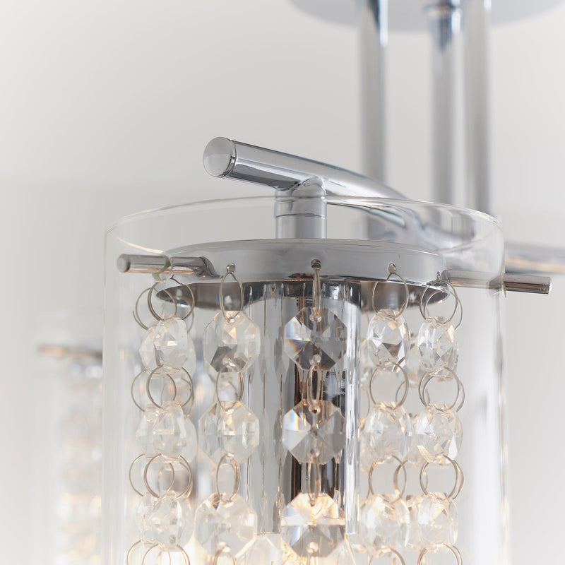 Traditional Flush And Semi Flush Ceiling Lights - Alda Chrome Plate & Clear Glass 3LT Semi Flush ALDA-3CH extreme close up of fitting crystal