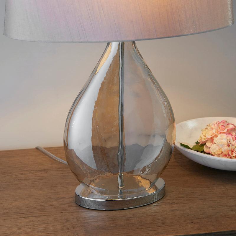 Endon Kew Gold Finish Glass And Mink Faux Silk Table Lamp 8