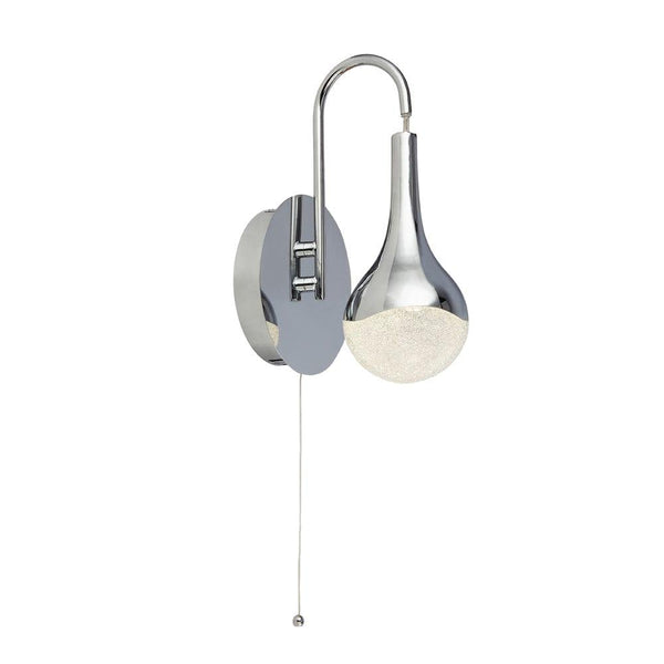 Wave Teardrop LED Crushed Ice/Chrome Wall Light - Cord Pull
