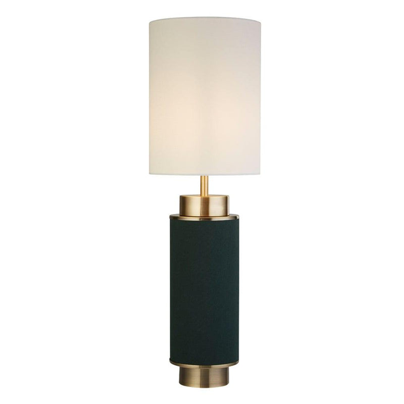 Flask 1 Light Green Linen & Brass Table Lamp - White Shade 1