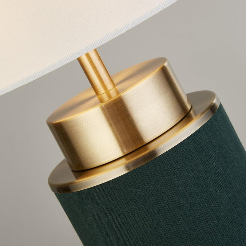 Flask 1 Light Green Linen & Brass Table Lamp - White Shade 2