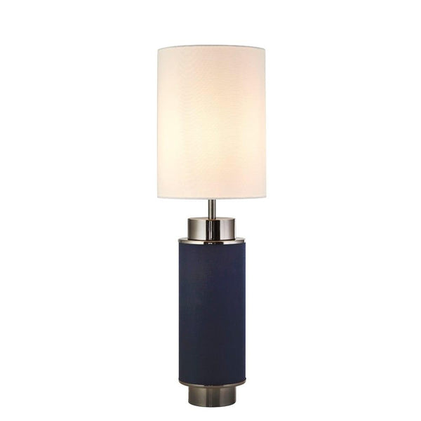 Flask Blue Linen & Black Nickel Table Lamp - White Shade 1