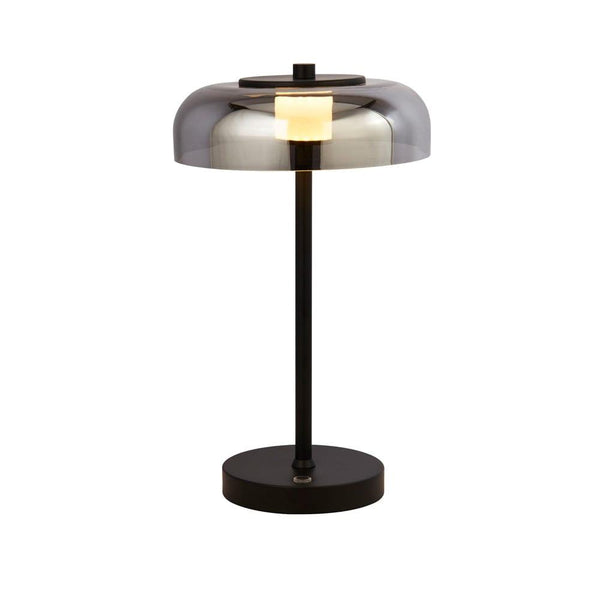 Frisbee 1 Light Black LED Table Lamp - Smoked Glass Shade 1