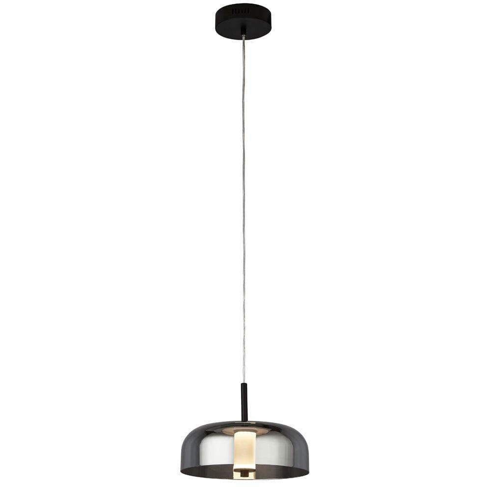 Frisbee 1 Light LED Black Pendant - Smoked Glass Shade-Ceiling Pendant Lights-1-Tiffany Lighting Direct