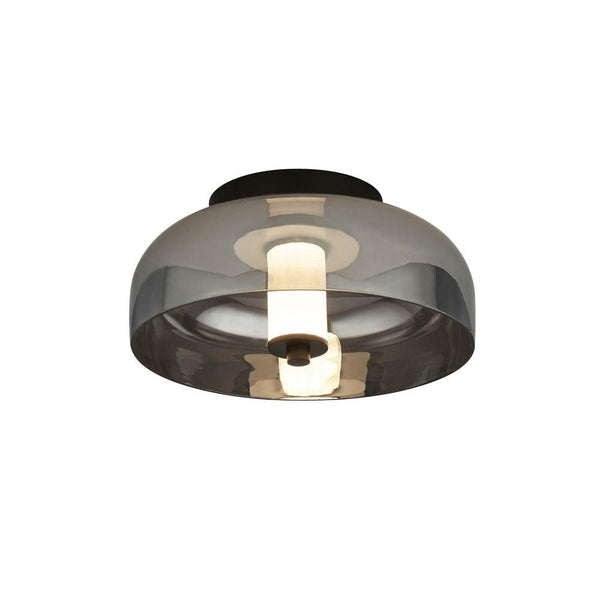 Frisbee 1 Light Black LED Ceiling Flush - Smoked Glass Shade