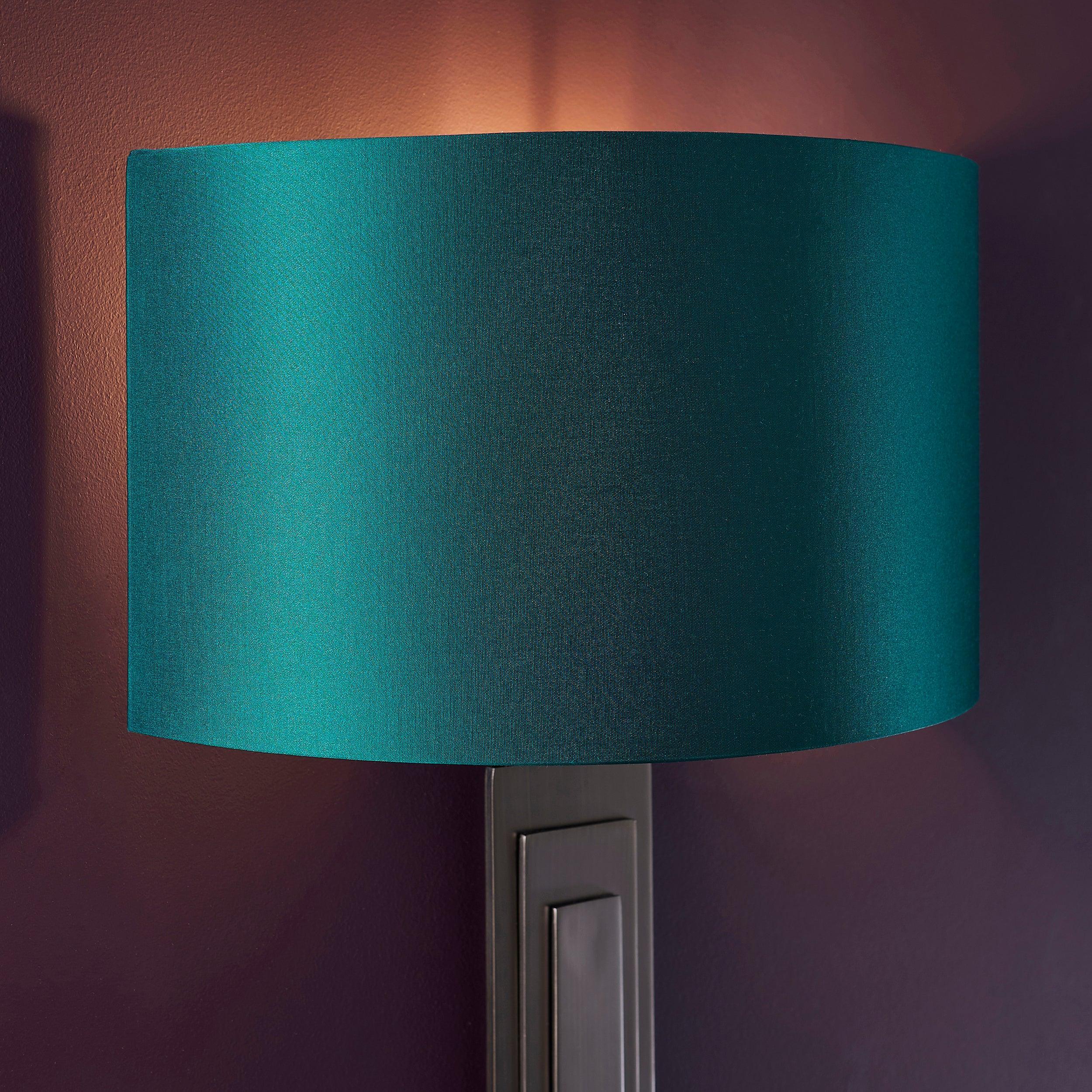 Rome Brush Bronze Art Deco Wall Light with Teal Half Shade  Living Room Close Up