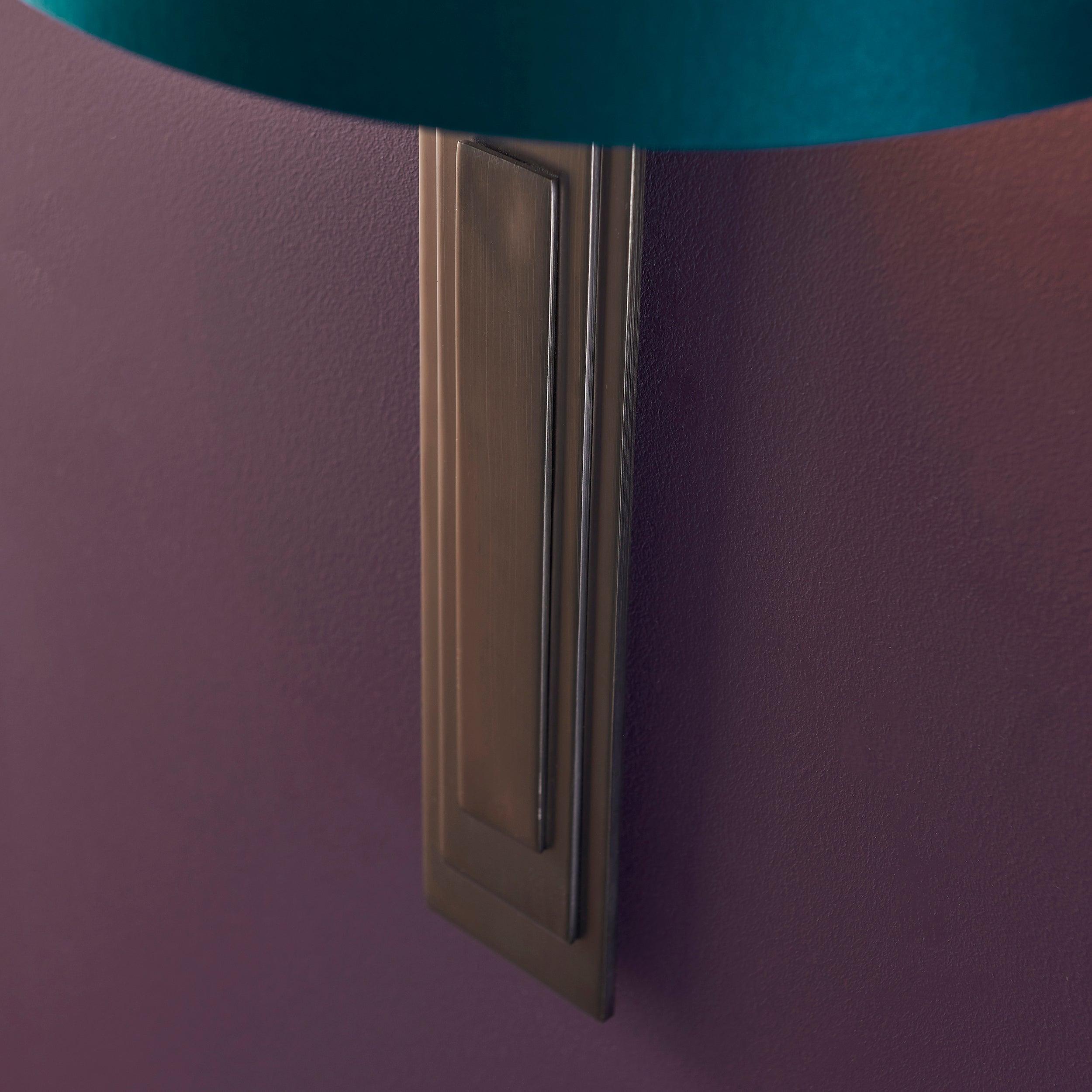Rome Brush Bronze Art Deco Wall Light with Teal Half Shade Bedroom Image