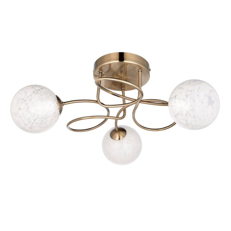 Hatfield Brass Art Deco 3 Light Semi Flush - Glass Shades Living room dimmable image