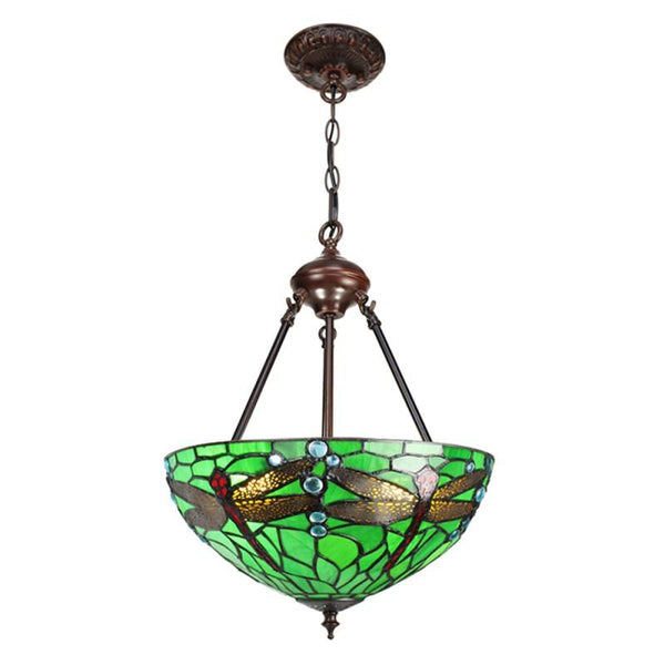 Green Dragonfly Inverted Tiffany Ceiling Light