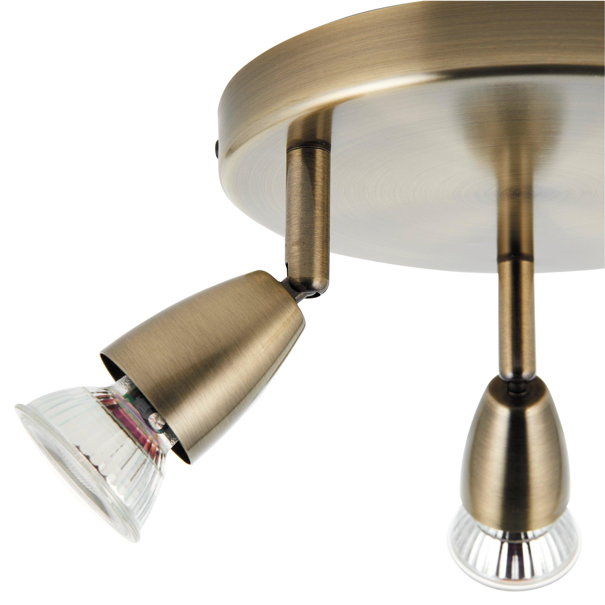 amalfi 3 light antique brass spotlight by saxby lighting, close up image 122