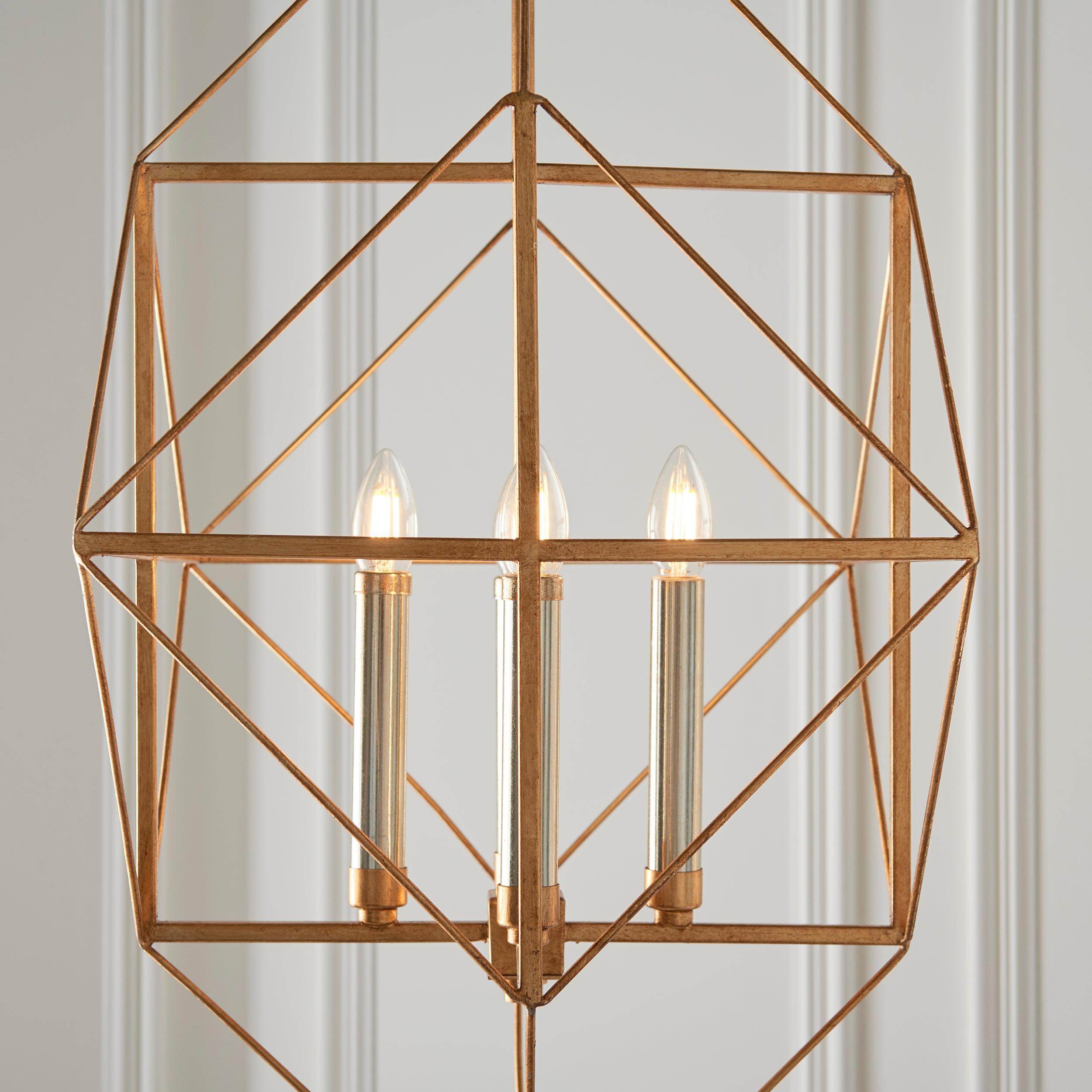 Geometric 4 Light Gold & Silver Leaf Ceiling Pendant-Ceiling Pendant Lights-Living Lights-5-Tiffany Lighting Direct