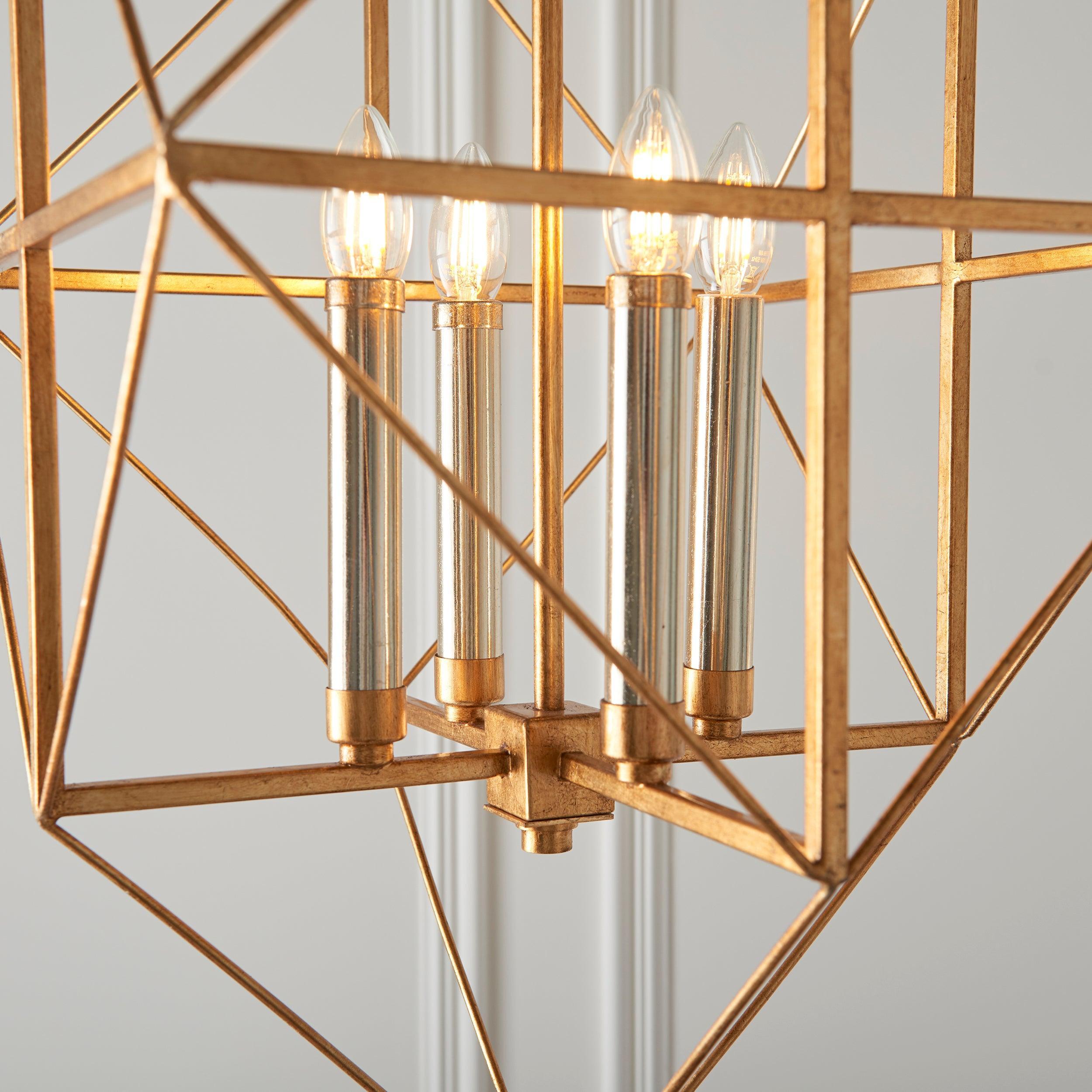 Geometric 4 Light Gold & Silver Leaf Ceiling Pendant-Ceiling Pendant Lights-Living Lights-6-Tiffany Lighting Direct