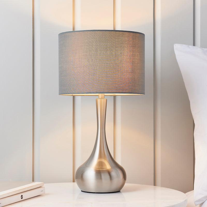 Endon Piccadilly Satin Nickel & Grey Cotton Mix Table Lamp 3