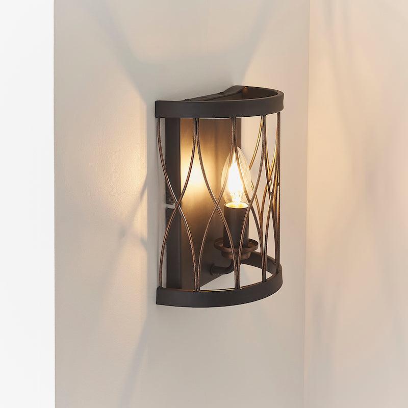 Traditional Wall Lights - Heston Matt Black And Rustic Bronze Painted Wall Light 61499 right side