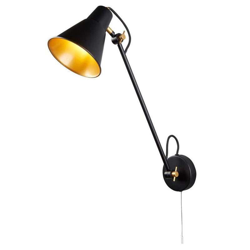 Swing Arm Adjustable Black & Gold Wall Light Searchlight