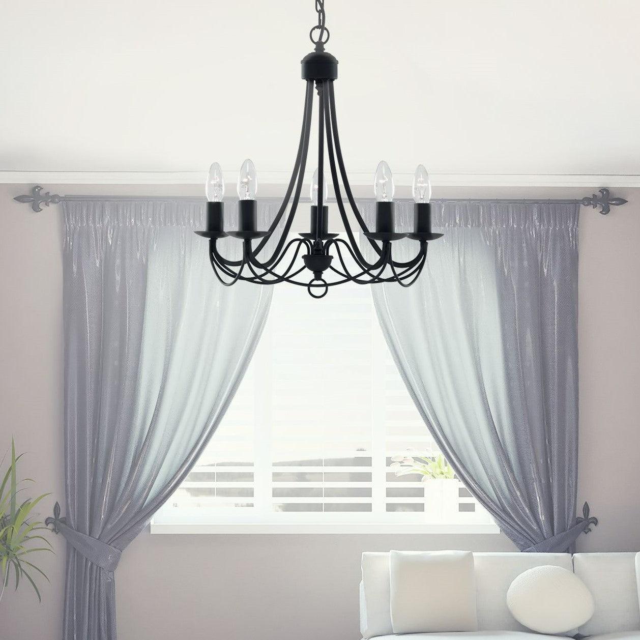 Maypole 5 Light Matt Black Wrought Iron Ceiling Pendant-Ceiling Pendant Lights-2-Tiffany Lighting Direct