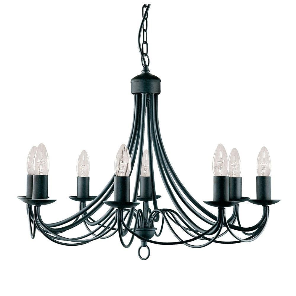 Maypole 8 Light Matt Black Wrought Iron Ceiling Pendant-Ceiling Pendant Lights-1-Tiffany Lighting Direct