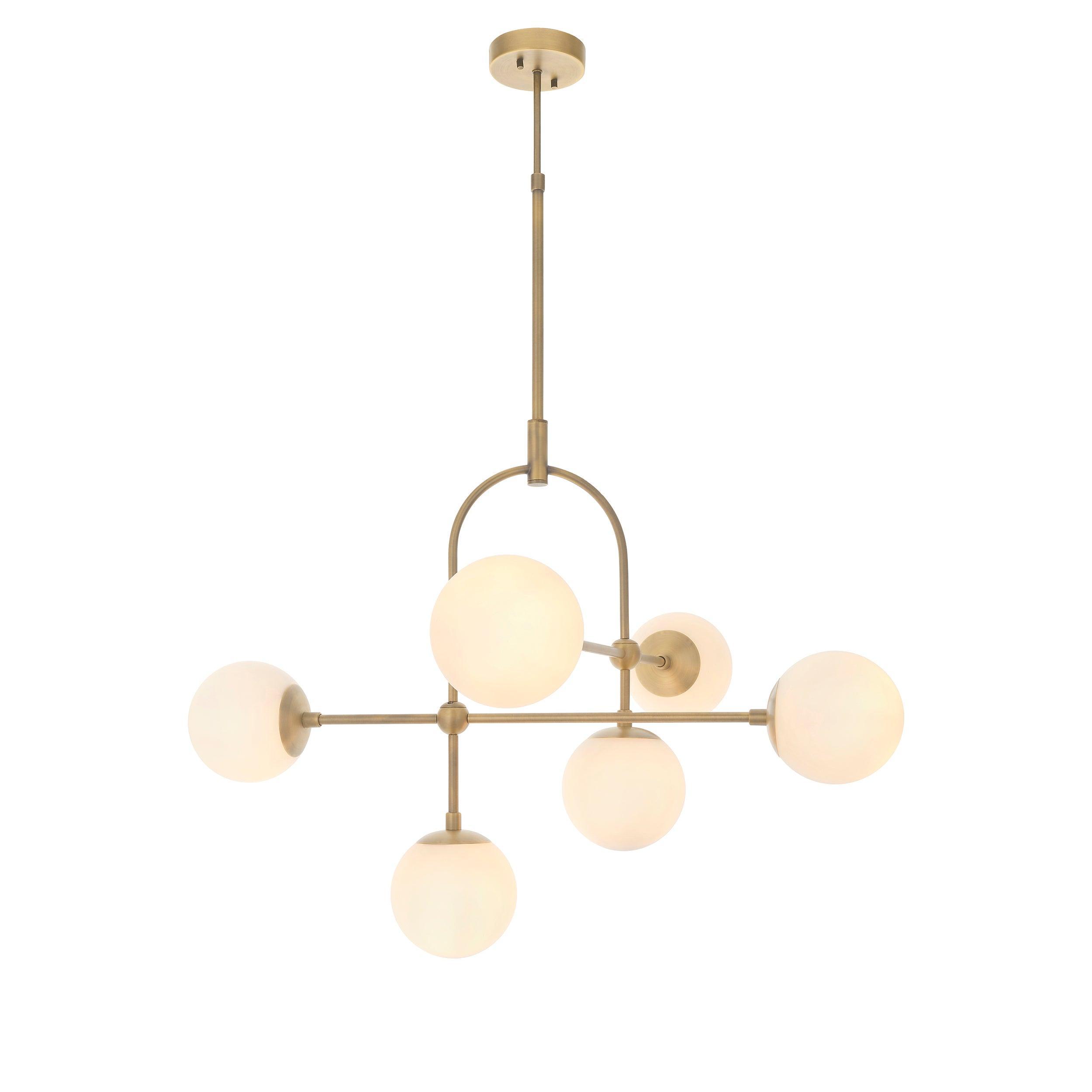 Eldorado 6 Light Brass Semi Flush With Opal Glass Shades Living room Image