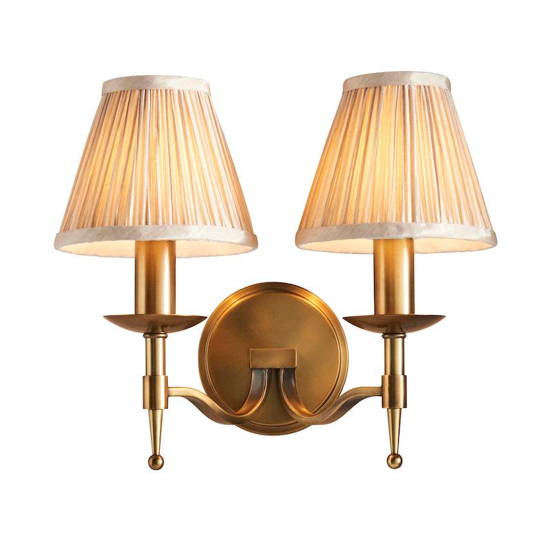 Stanford Antique Brass Double Wall Light - Beige Shades New Modern living room image