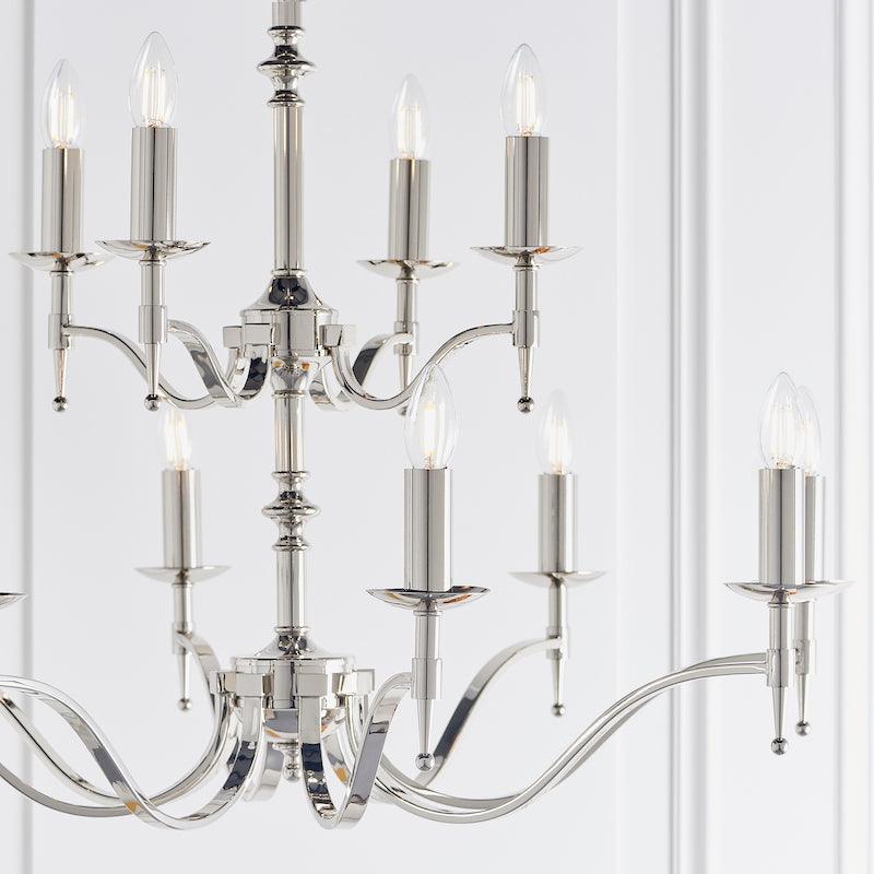 Stanford nickel 12 light chandelier ca1p12n close up of fitting