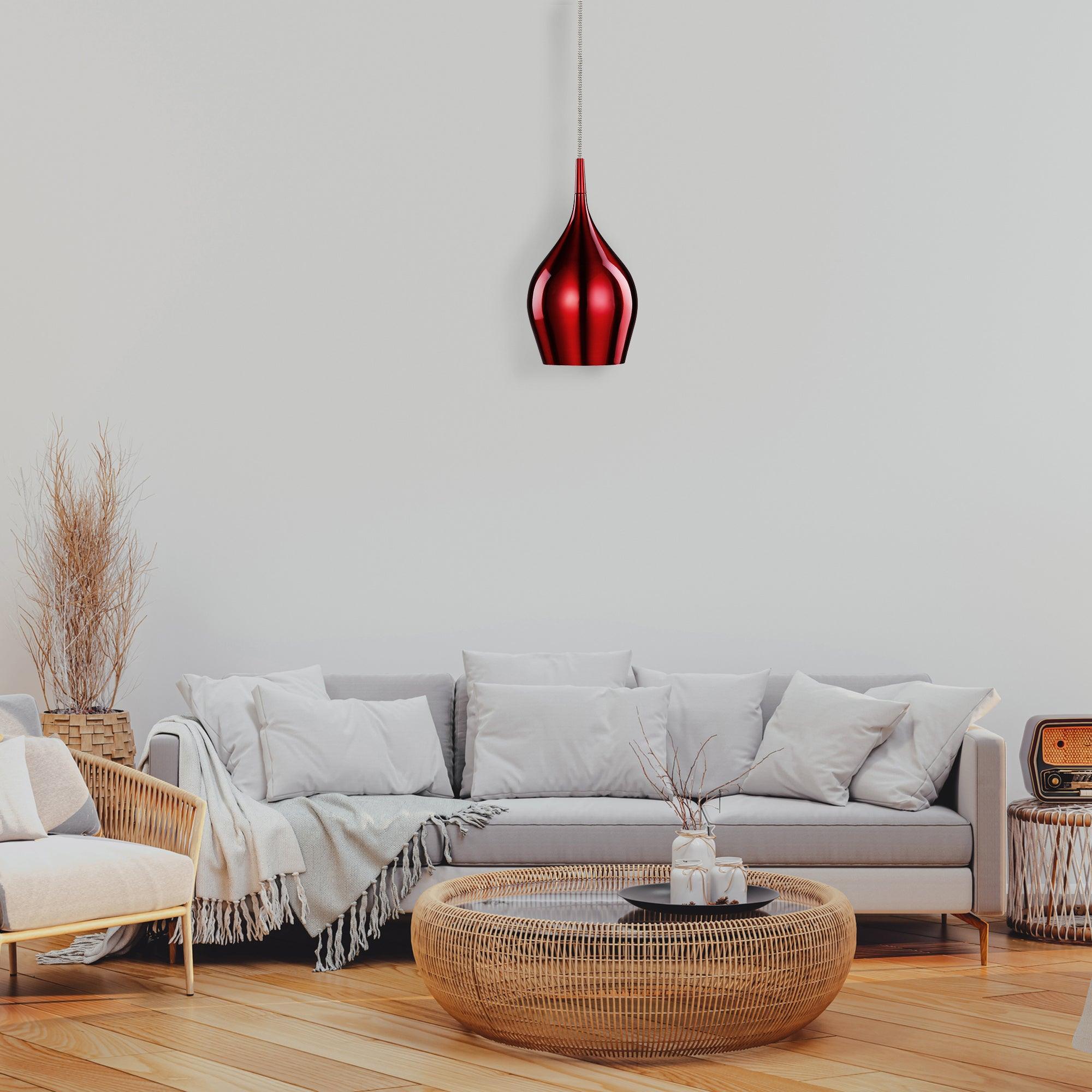 Vibrant 1 Light Metal Red Pendant - Searchlight-Ceiling Pendant Lights-5-Tiffany Lighting Direct