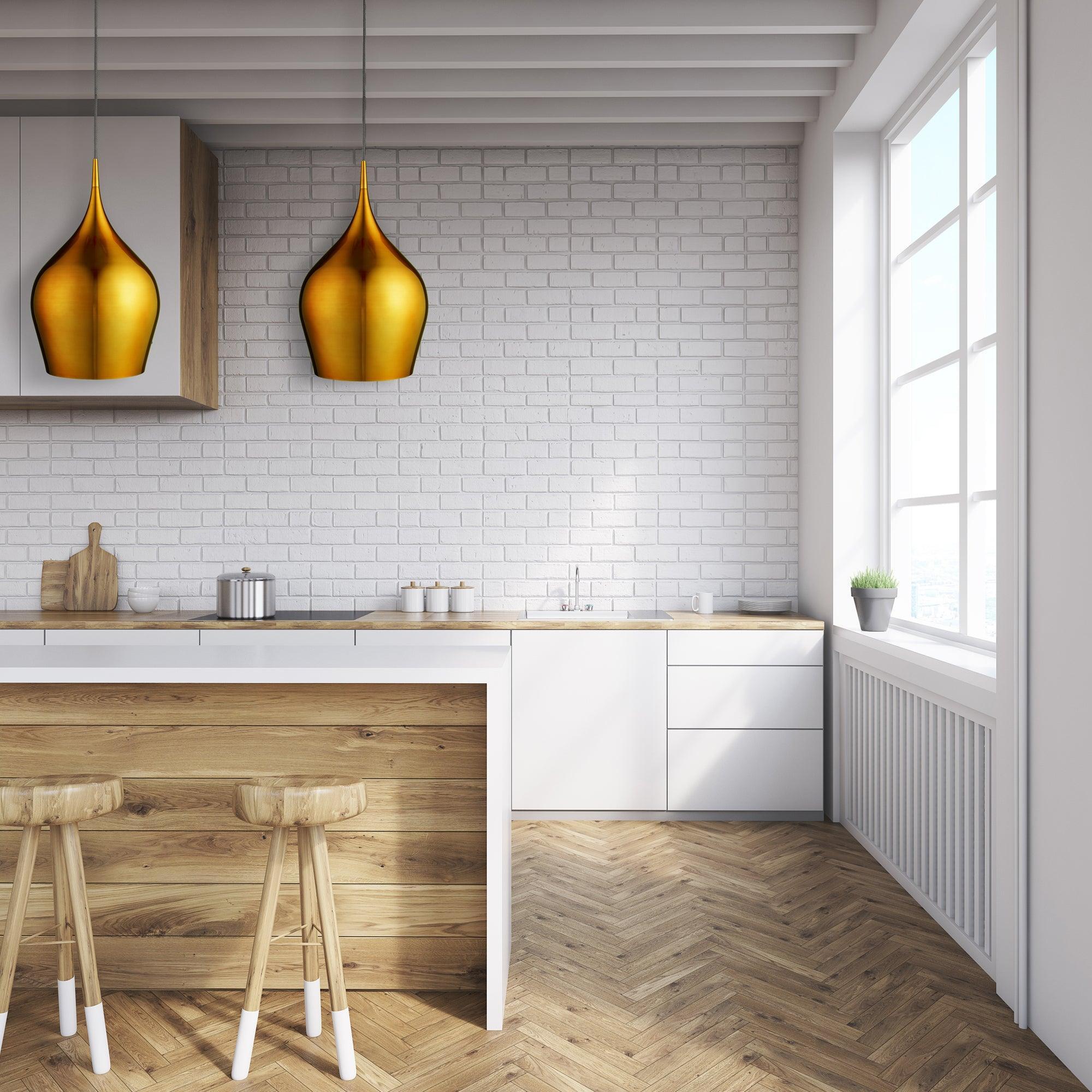 Searchlight Vibrant 1 Light Metal Gold Pendant - 26cm-Ceiling Pendant Lights-5-Tiffany Lighting Direct