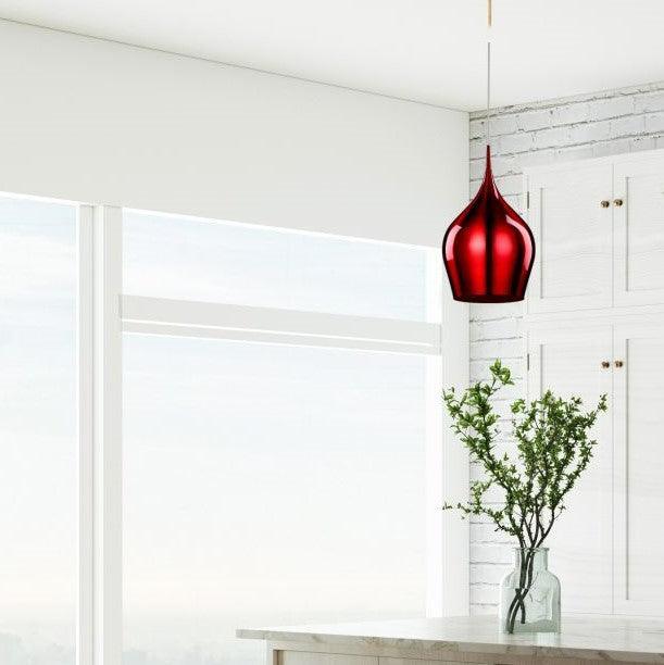 Searchlight Vibrant 1 Light Metal Red Pendant - 26cm-Ceiling Pendant Lights-5-Tiffany Lighting Direct