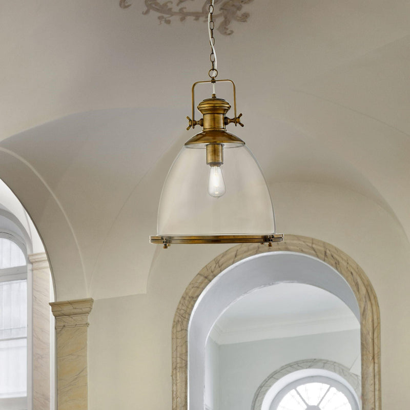 Industrial Large Brass & Clear Glass Ceiling Pendant