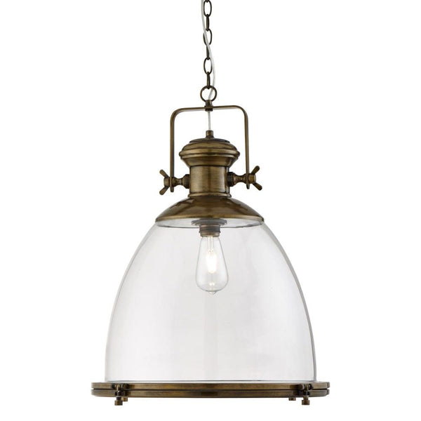 Industrial Large Brass & Clear Glass Ceiling Pendant