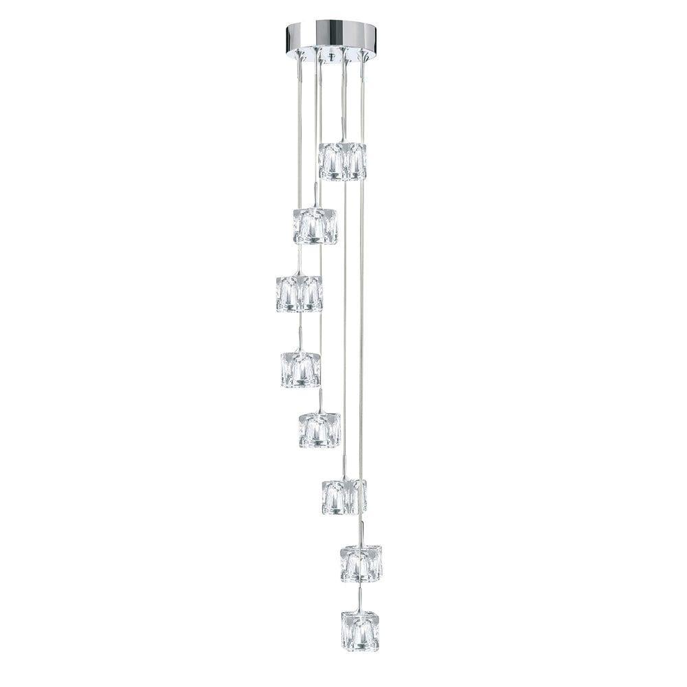 Ice Cube 8 Light LED Multi-Drop Chrome & Glass Pendant-Ceiling Pendant Lights-1-Tiffany Lighting Direct