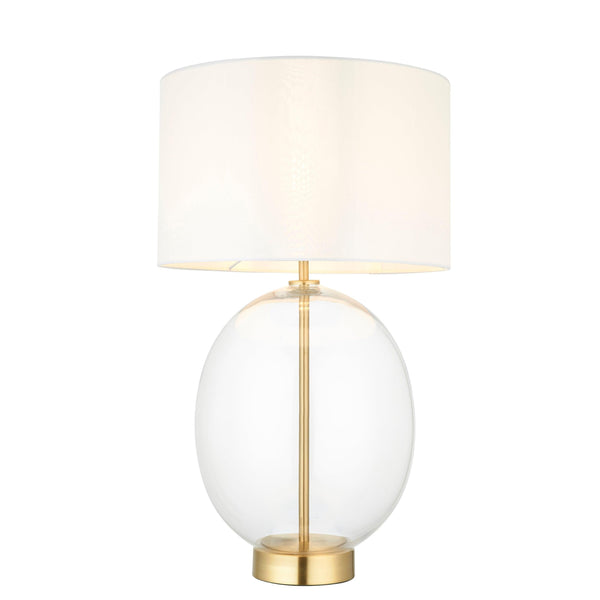 Linear Brass & Oval Glass Touch Table Lamp - White Shade