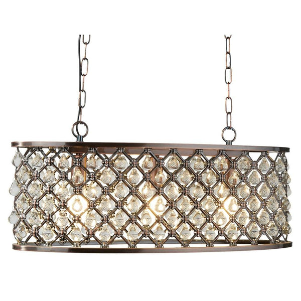 Marquise 3 Light Oval Bar Copper & Crystal Ceiling Pendant