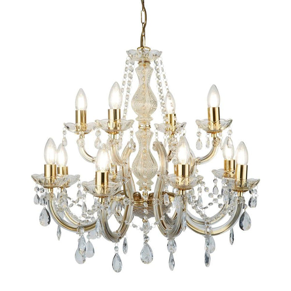 Marie Therese 12 Light Brass/Crystal Glass Chandelier-Searchlight Lighting-1-Tiffany Lighting Direct