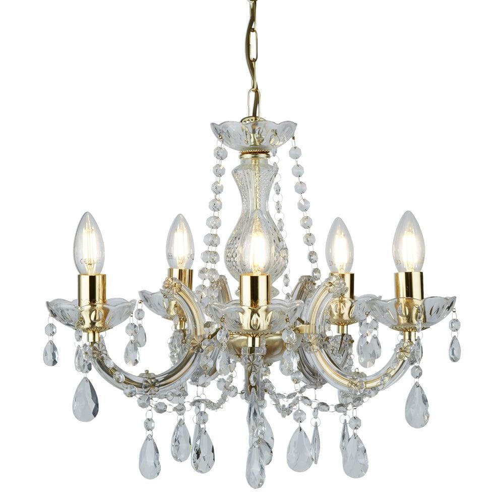 Marie Therese 5 Light Chandelier Polished Brass/Crystal Glass-1-Tiffany Lighting Direct