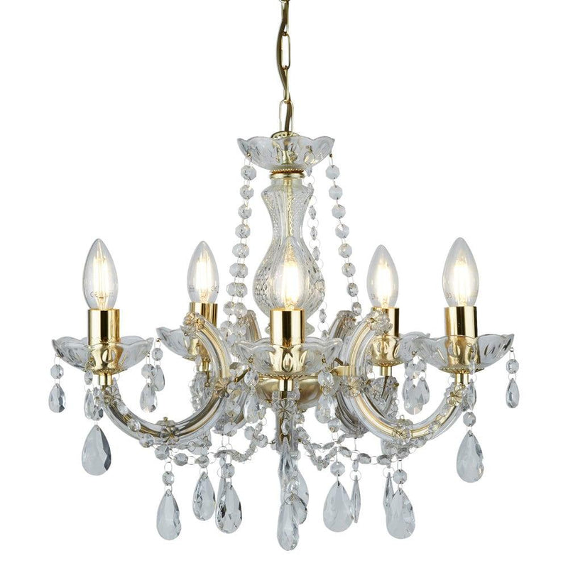 Marie Therese 5 Light Chandelier Polished Brass/Crystal Glass